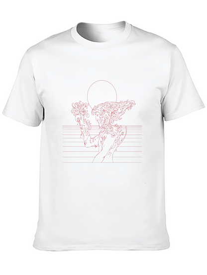 Red Line Art Black T-Shirt