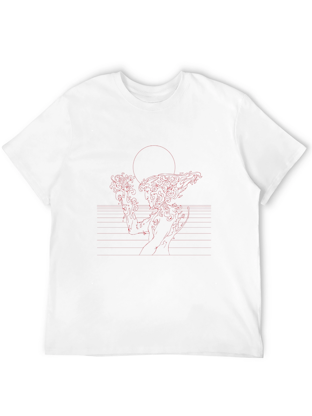 Red Line Art Black T-Shirt