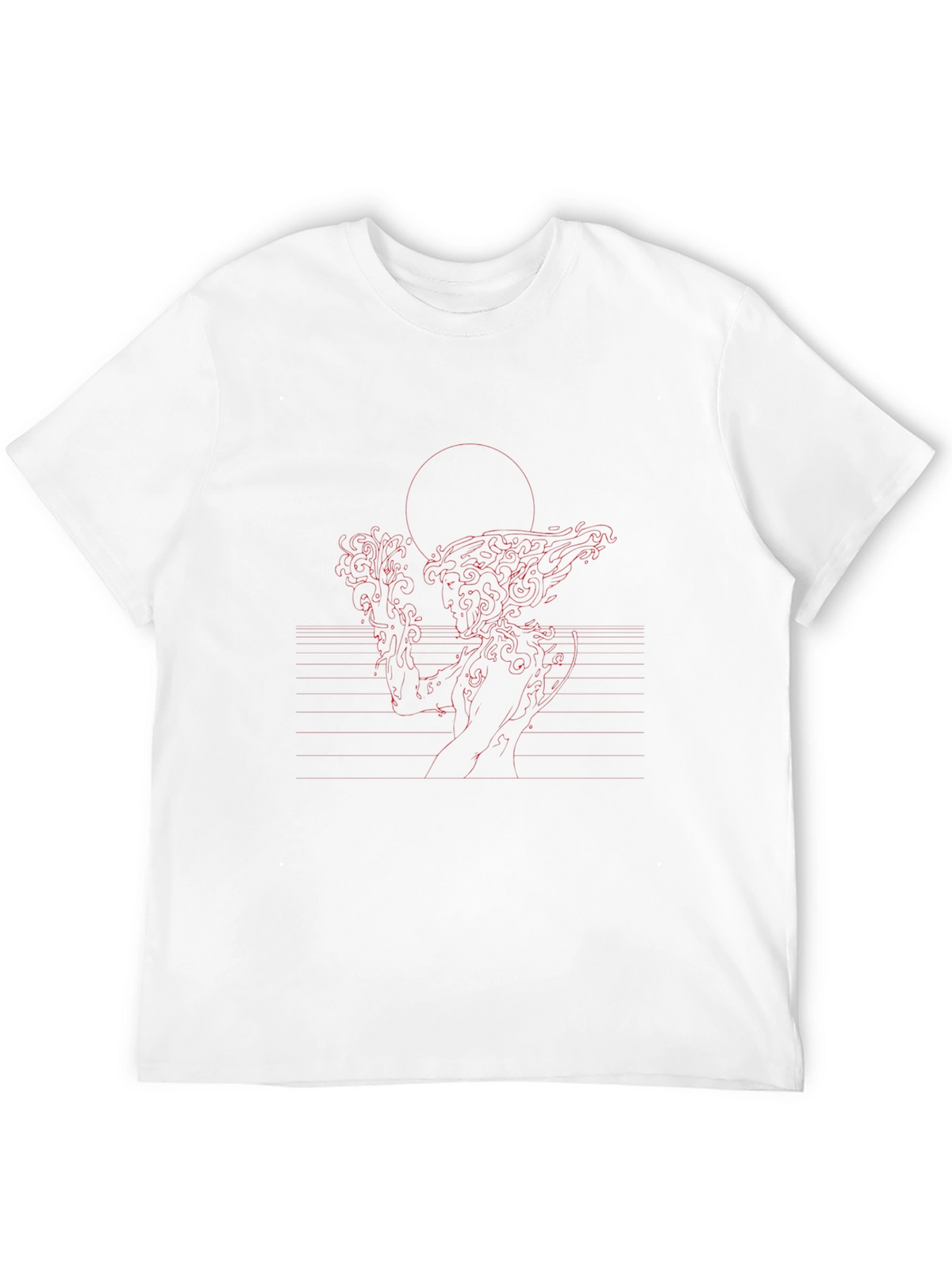 Red Line Art Black T-Shirt