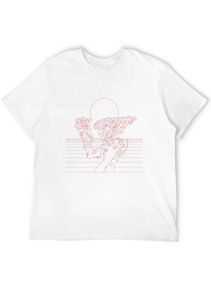 Red Line Art Black T-Shirt