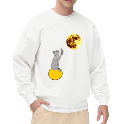 Cute Fox On Sun Crewneck Sweatshirt - Adorable Hand Drawn Animal Graphic, Kawaii Wildlife Pullover, Whimsical Art Top