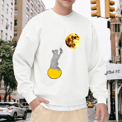 Cute Fox On Sun Crewneck Sweatshirt - Adorable Hand Drawn Animal Graphic, Kawaii Wildlife Pullover, Whimsical Art Top