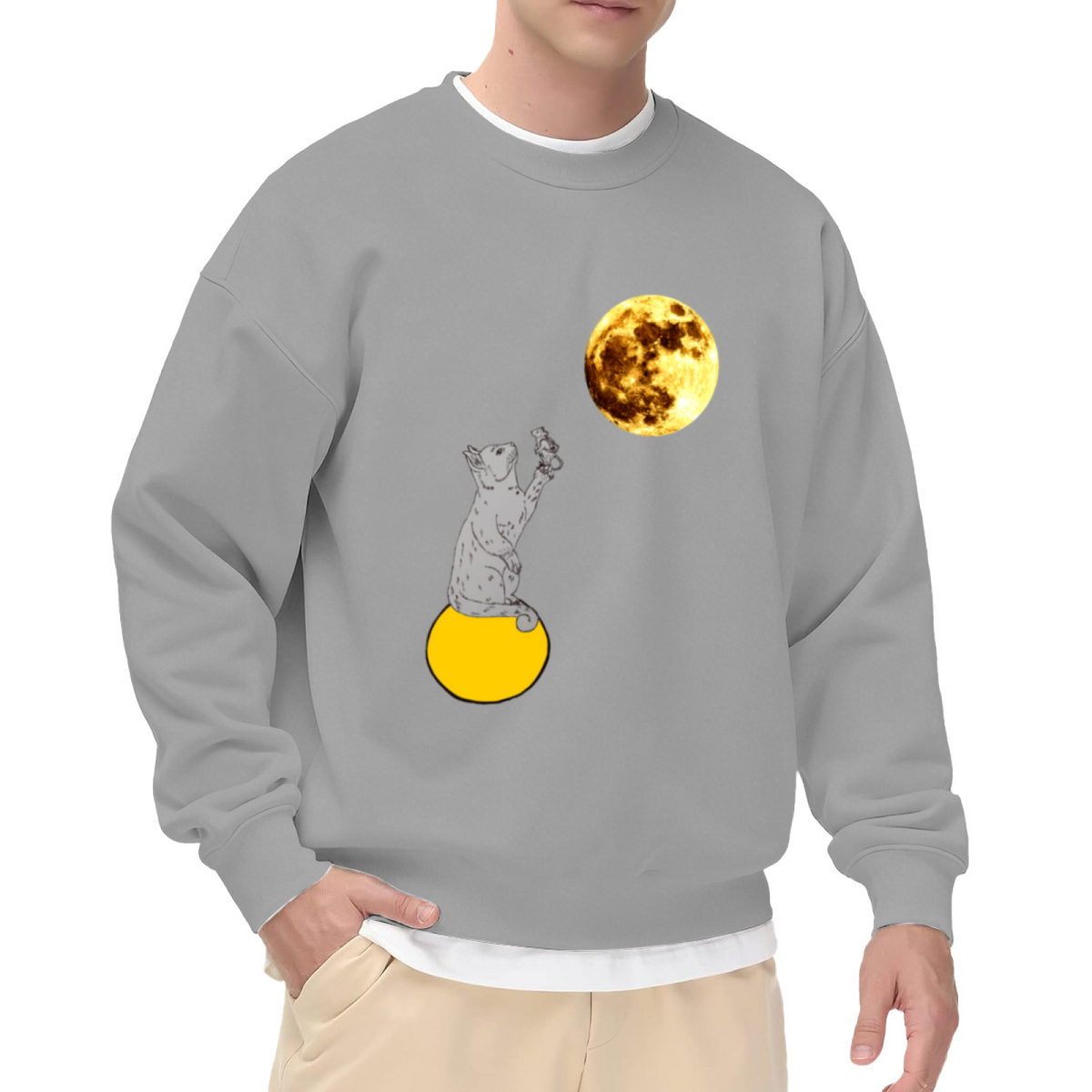 Cute Fox On Sun Crewneck Sweatshirt - Adorable Hand Drawn Animal Graphic, Kawaii Wildlife Pullover, Whimsical Art Top