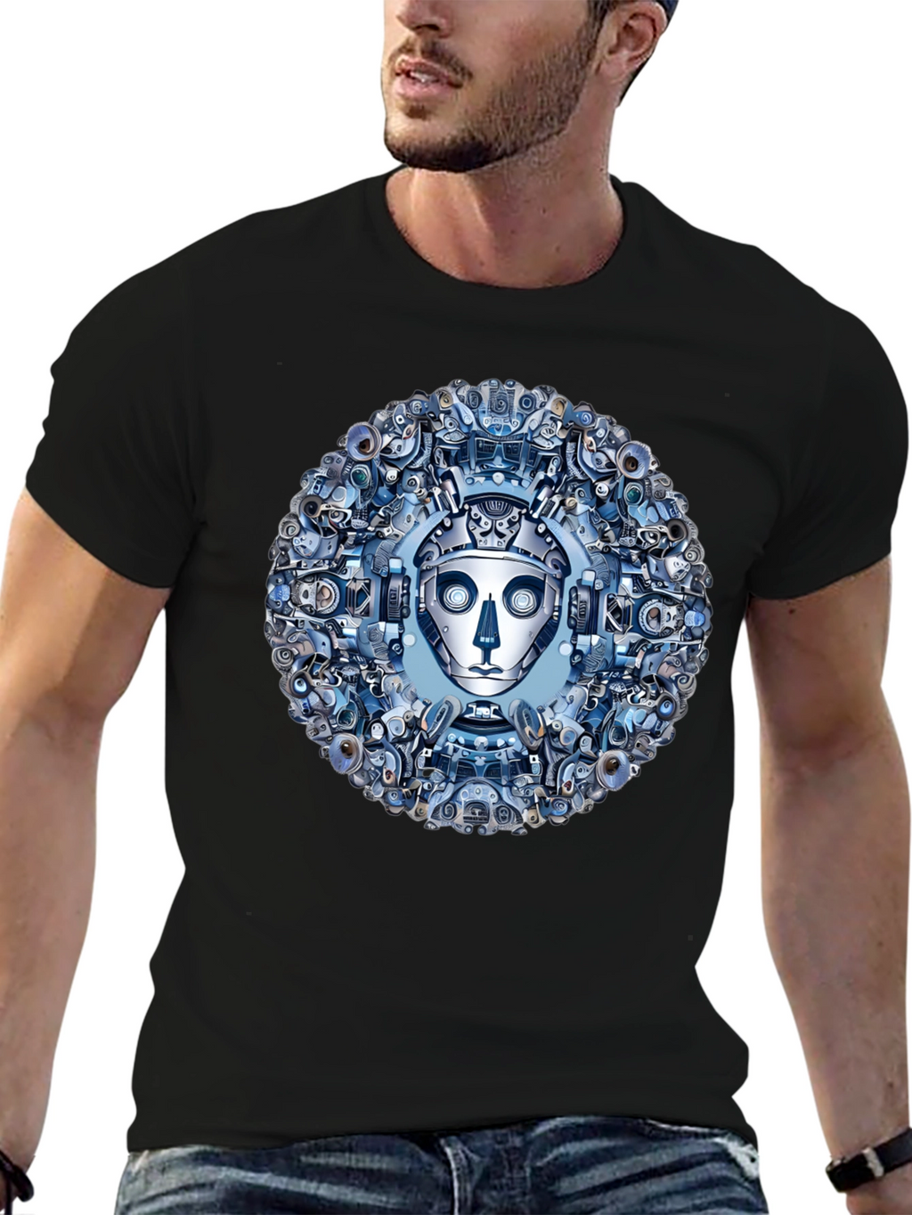 Robot Face Graphic Tee - Steampunk Style