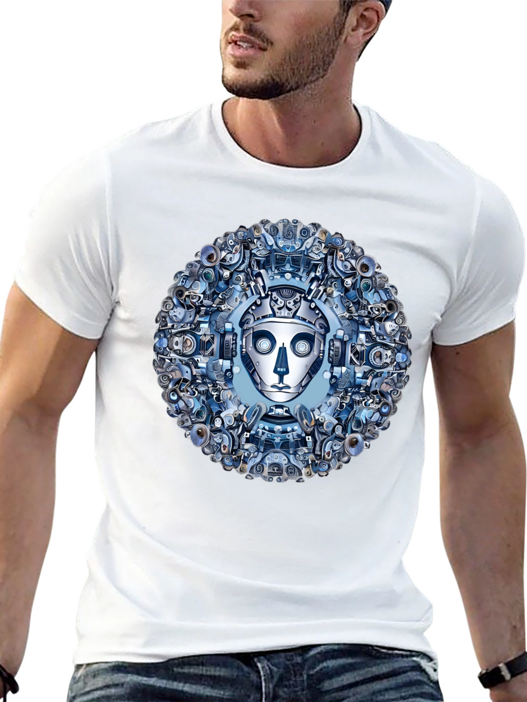 Robot Face Graphic Tee - Steampunk Style