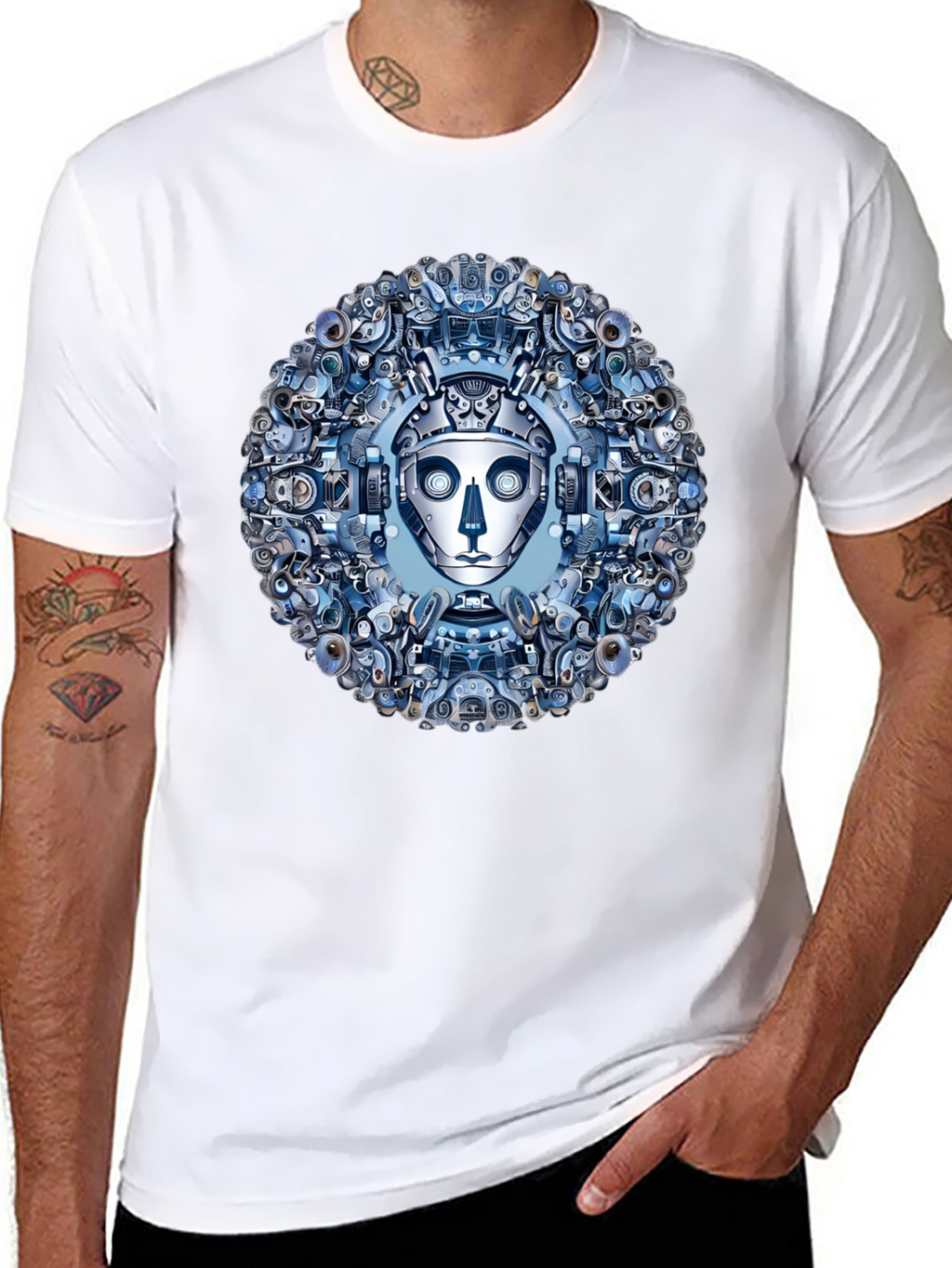 Robot Face Graphic Tee - Steampunk Style