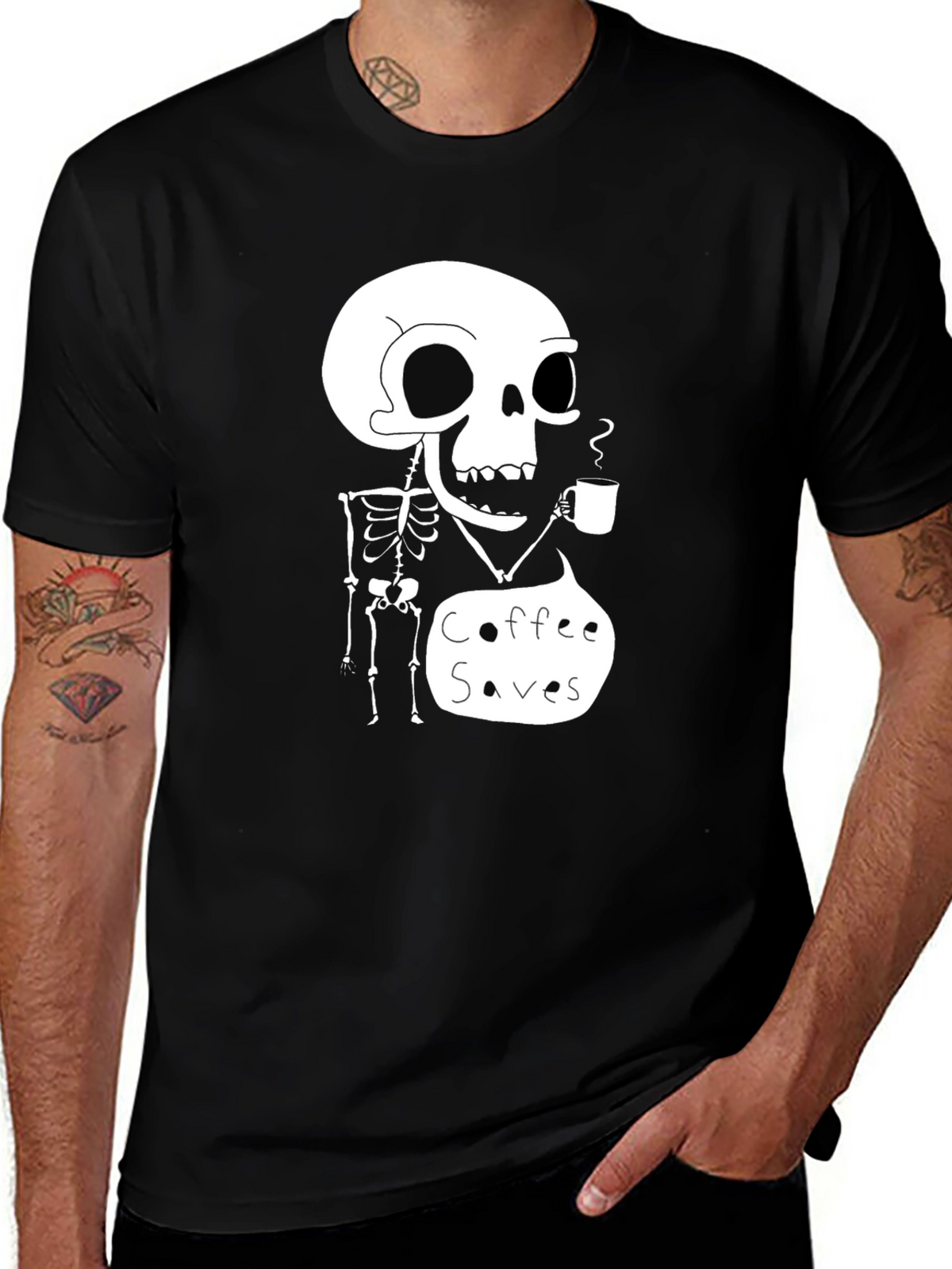 Coffee Saves Skeleton T-Shirt - Funny Graphic Tee