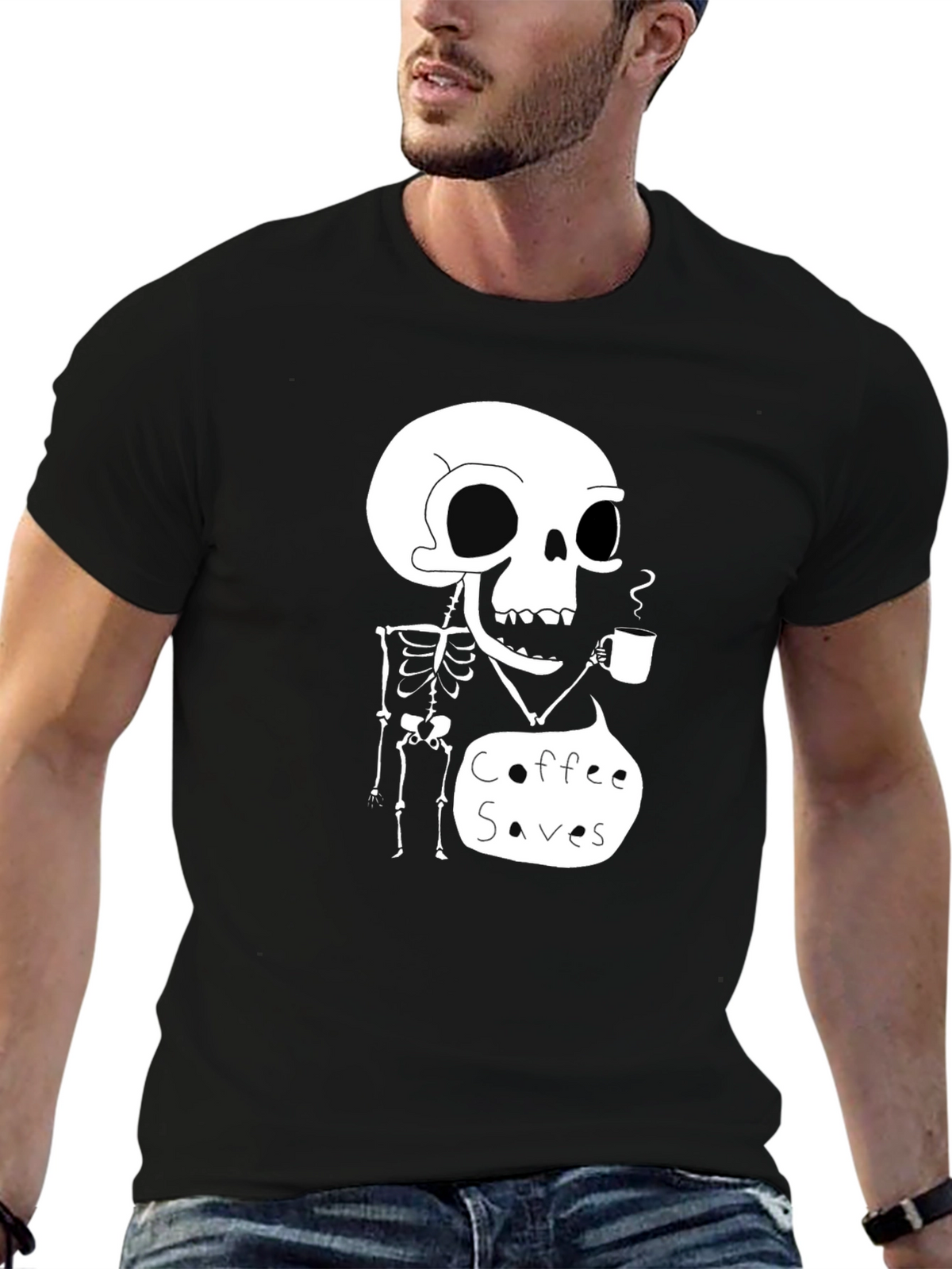 Coffee Saves Skeleton T-Shirt - Funny Graphic Tee