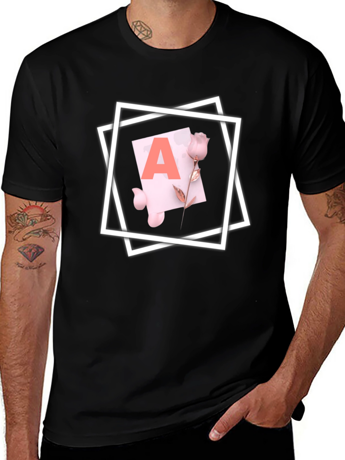 Letter A Rose T-Shirt - Stylish Graphic Tee