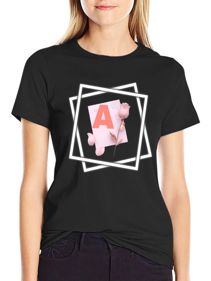 Letter A Rose T-Shirt - Stylish Graphic Tee