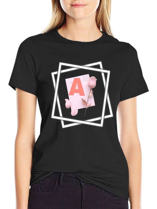 Letter A Rose T-Shirt - Stylish Graphic Tee