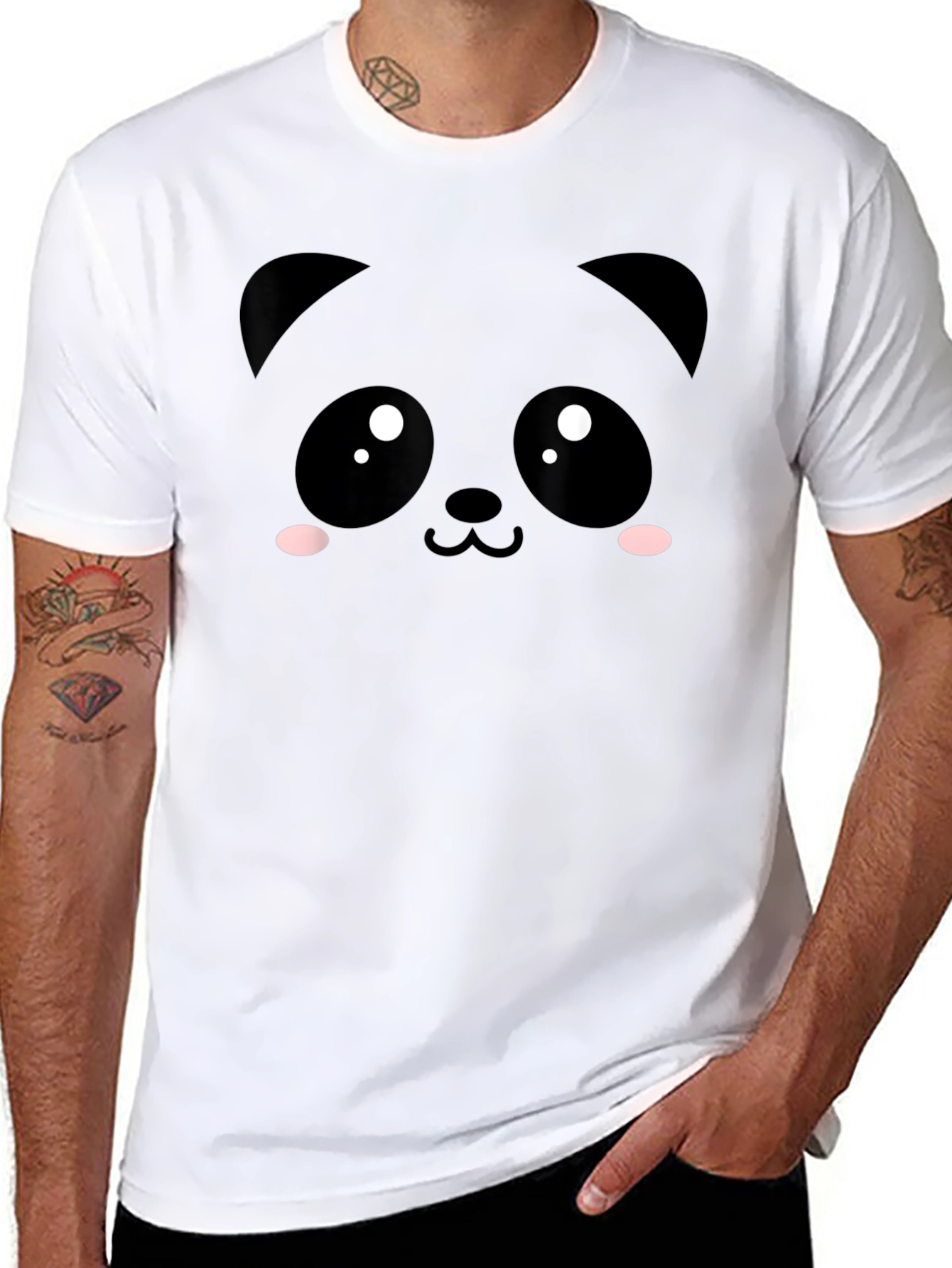 Cute Panda Face Black T-Shirt