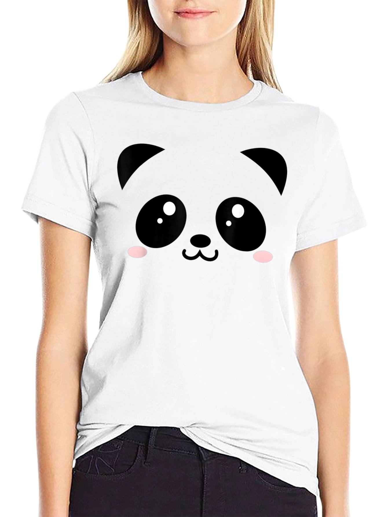 Cute Panda Face Black T-Shirt