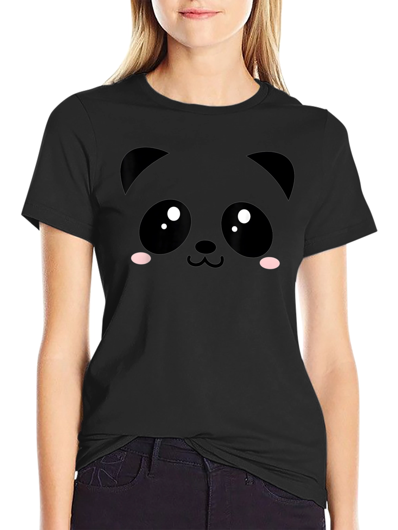 Cute Panda Face Black T-Shirt