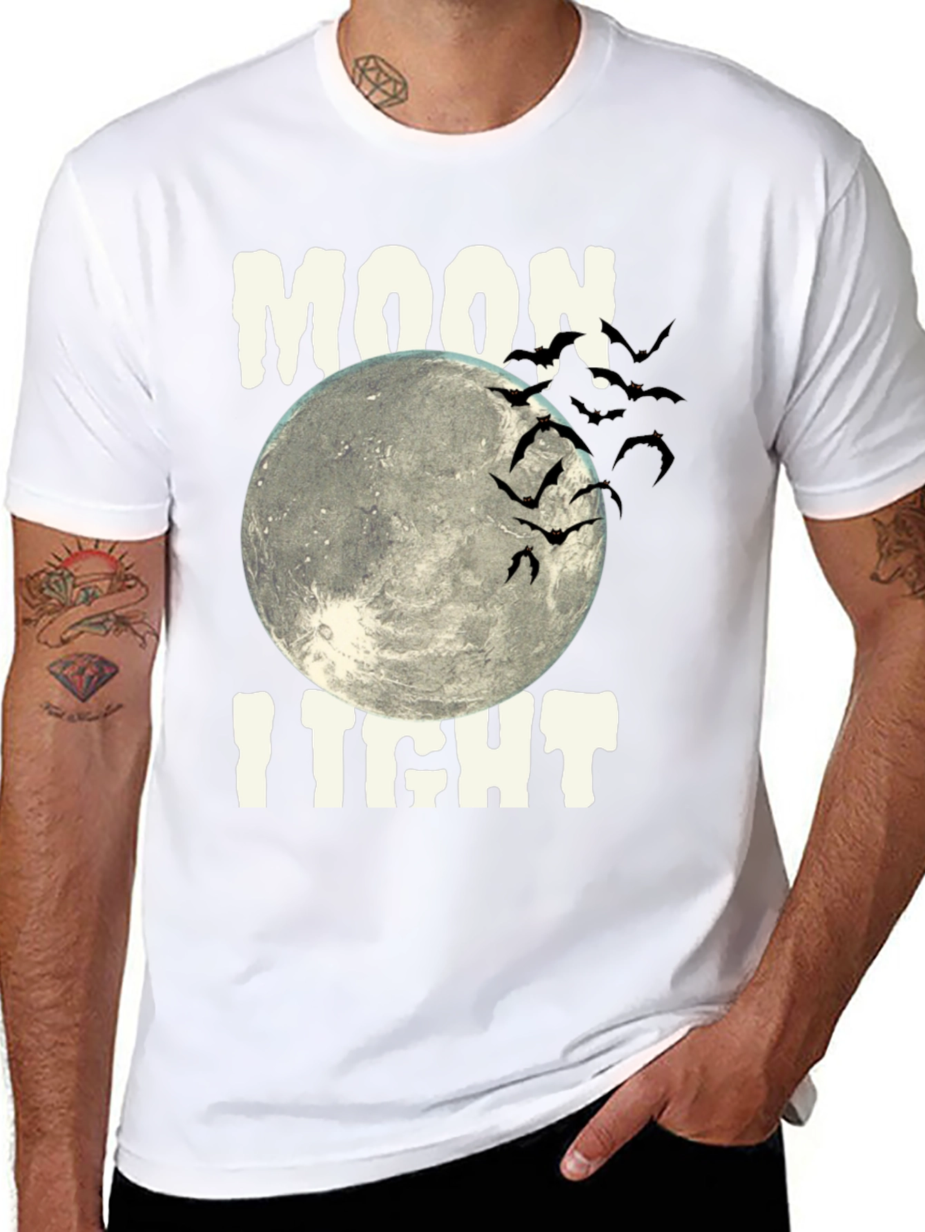 Moonlight Halloween Bats Graphic Tee