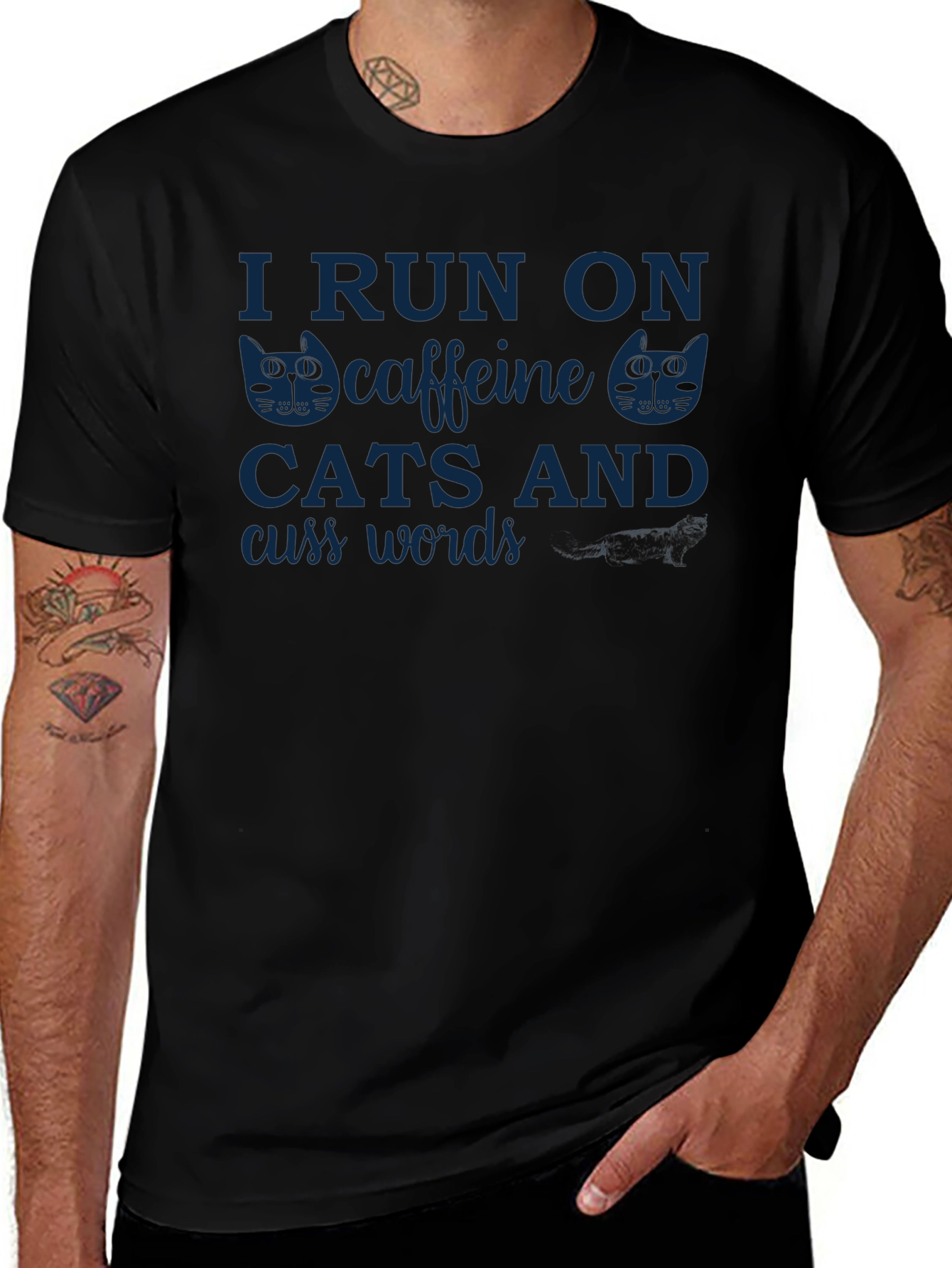 I Run On Caffeine Cats Cuss Words Graphic Tee
