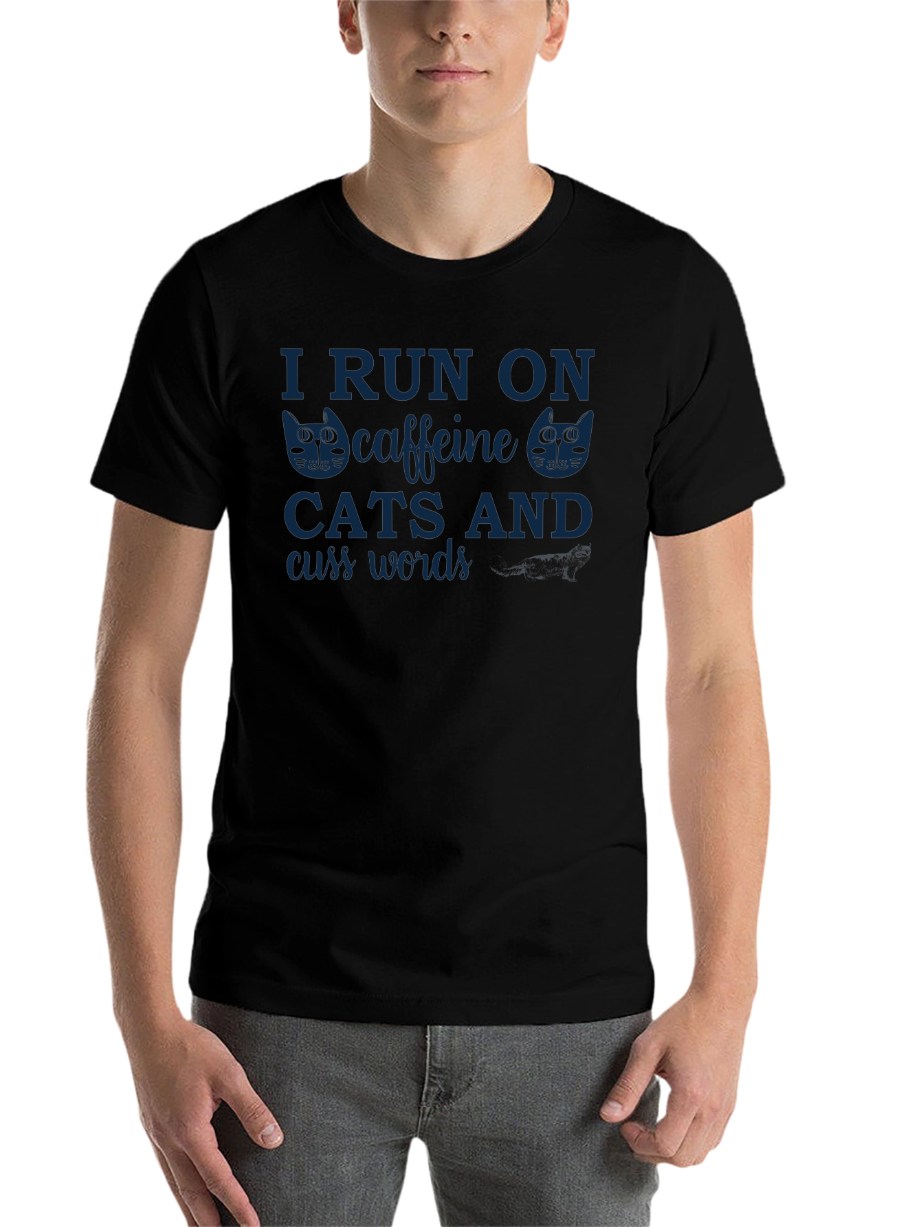 I Run On Caffeine Cats Cuss Words Graphic Tee