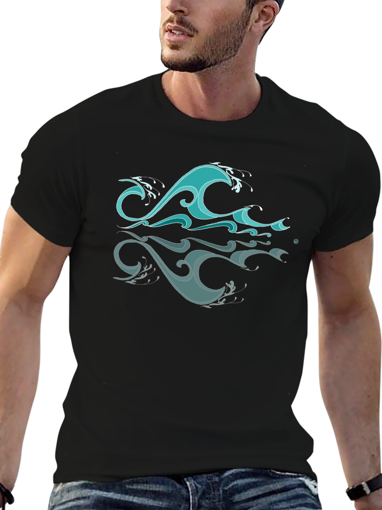 Ocean Wave Graphic Black T-Shirt