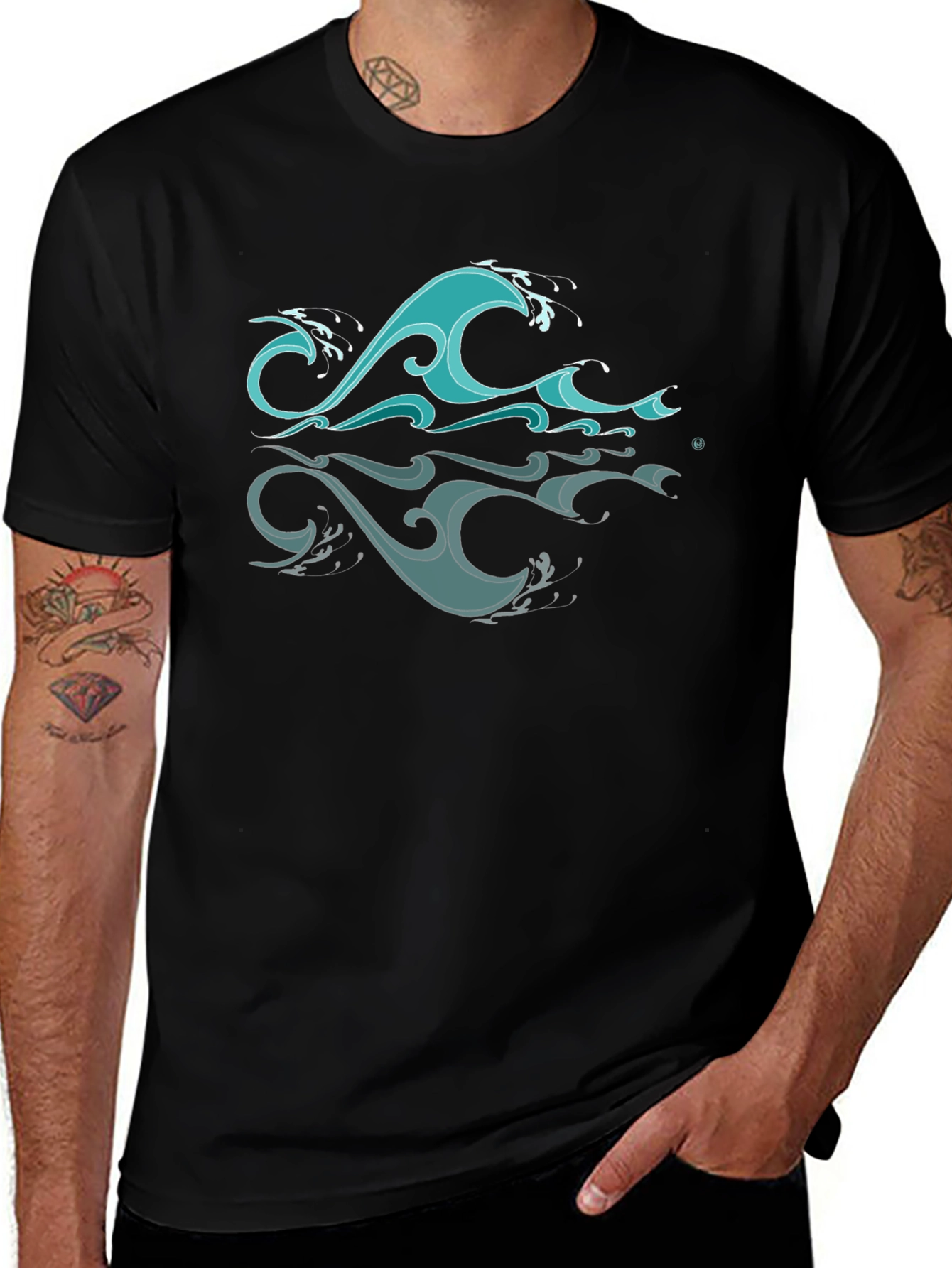 Ocean Wave Graphic Black T-Shirt