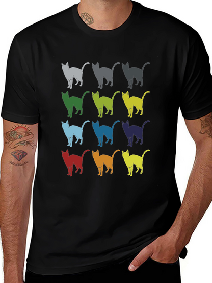 Retro Cat Pattern Graphic T-Shirt