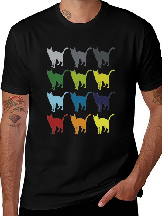 Retro Cat Pattern Graphic T-Shirt