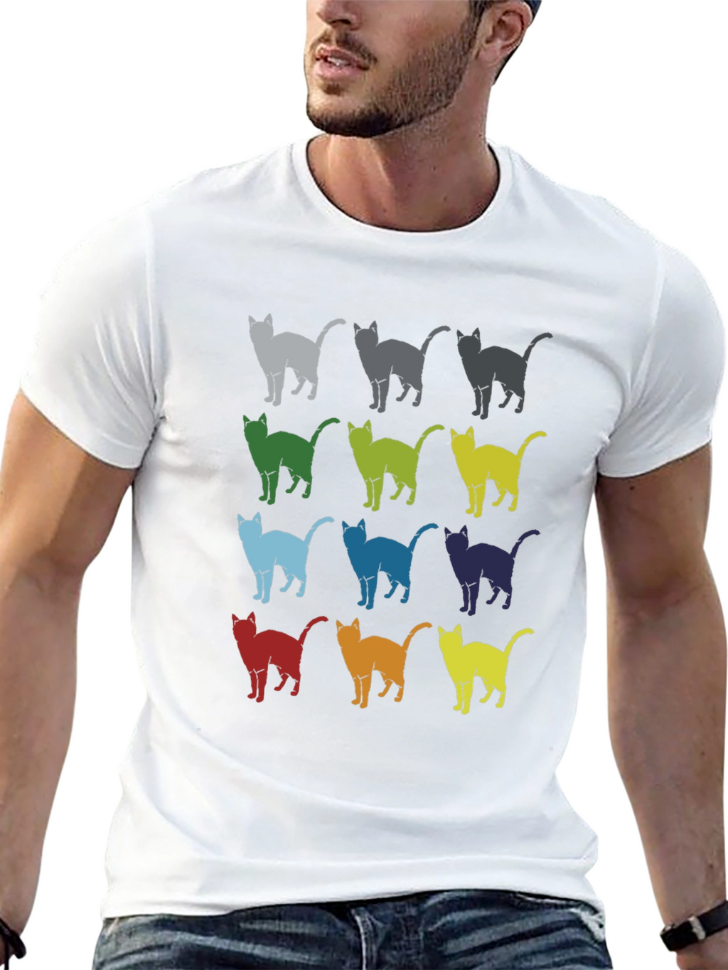 Retro Cat Pattern Graphic T-Shirt