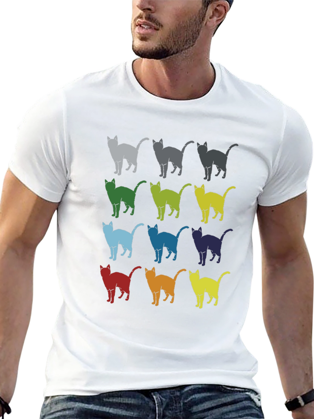 Retro Cat Pattern Graphic T-Shirt