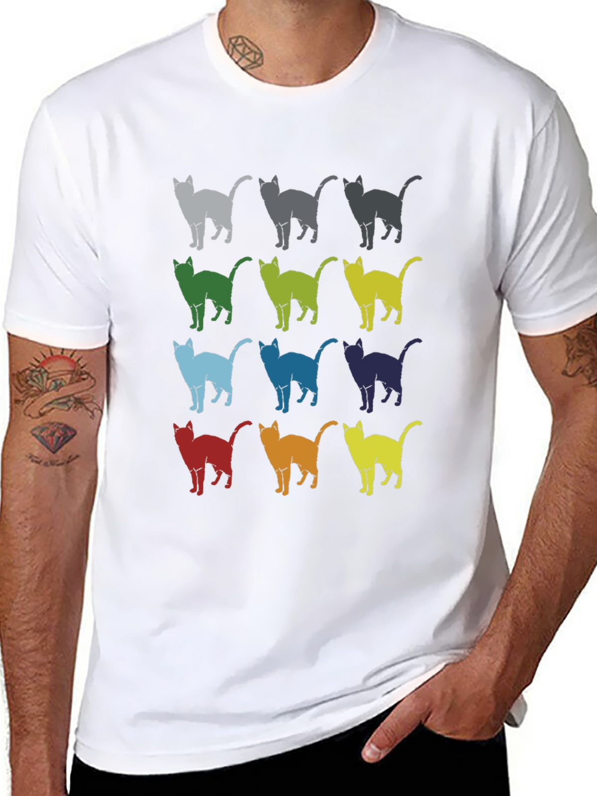 Retro Cat Pattern Graphic T-Shirt