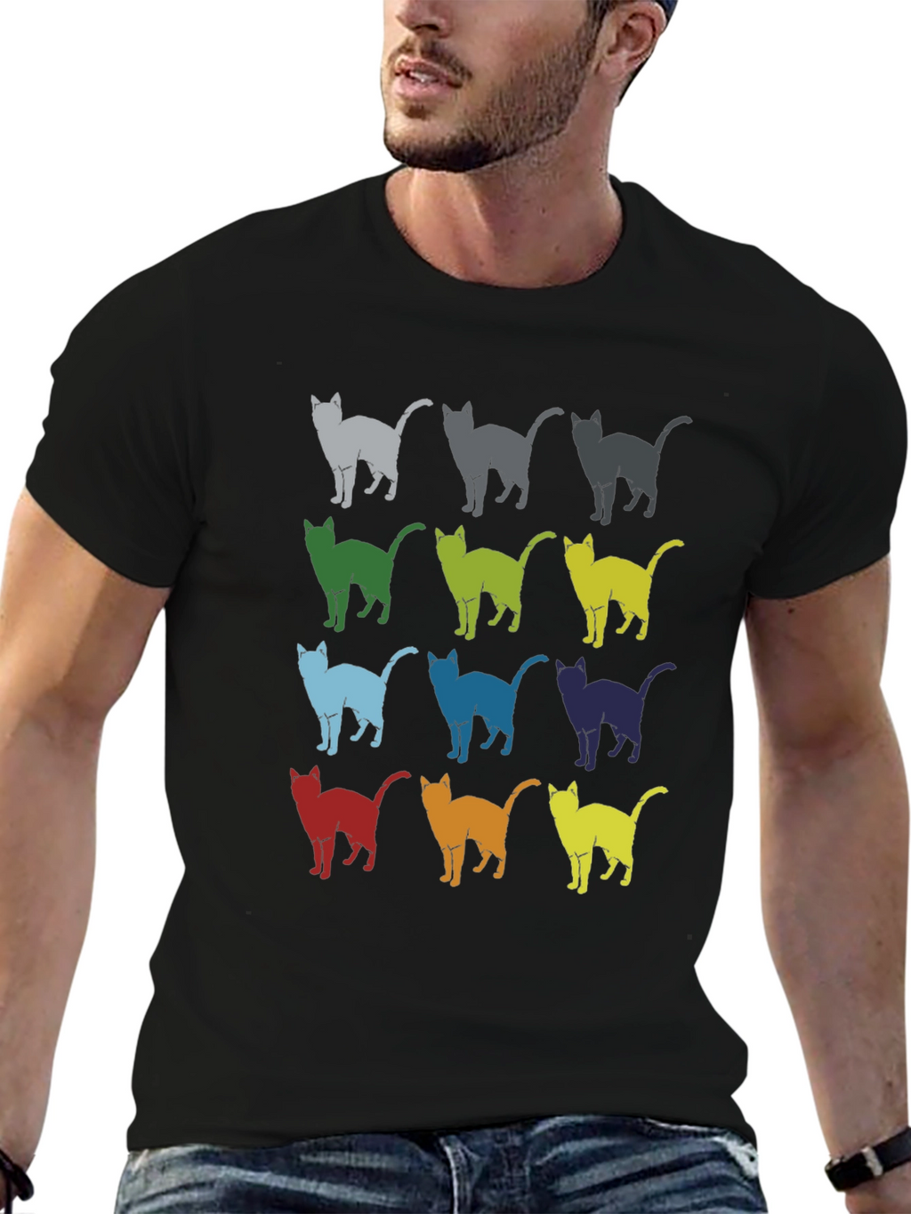 Retro Cat Pattern Graphic T-Shirt