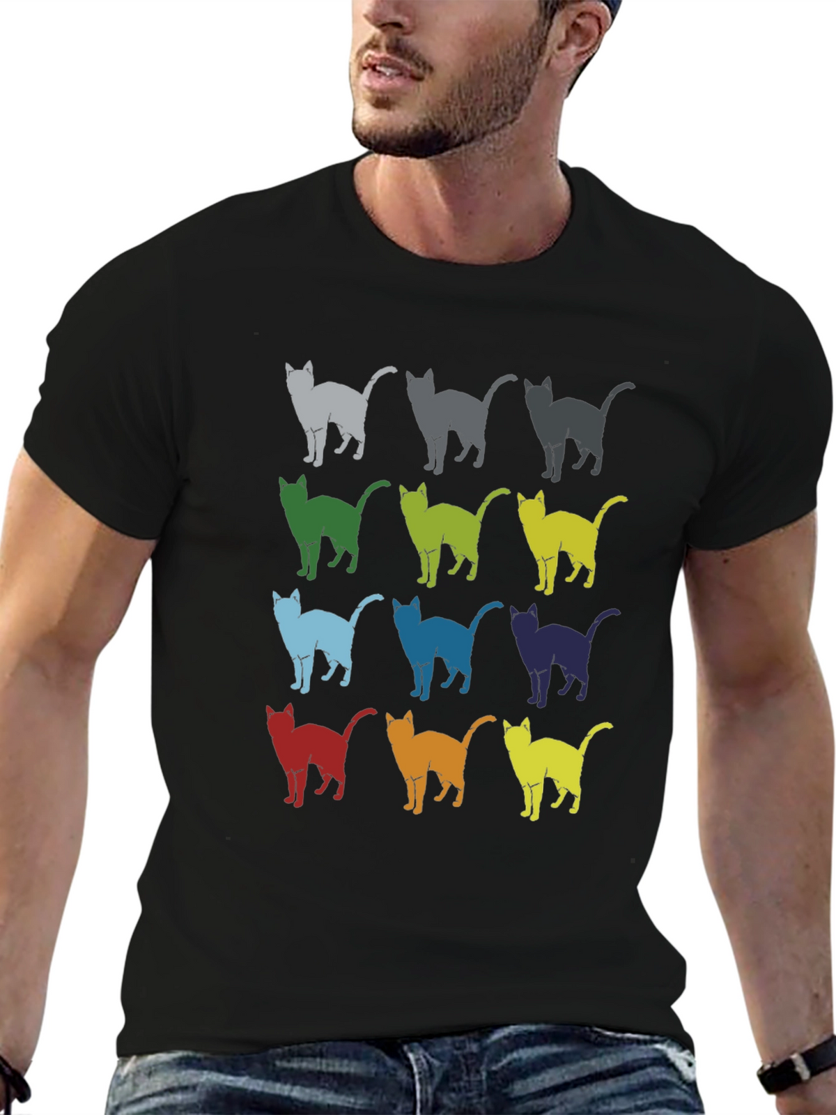 Retro Cat Pattern Graphic T-Shirt