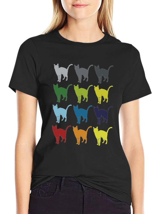 Retro Cat Pattern Graphic T-Shirt