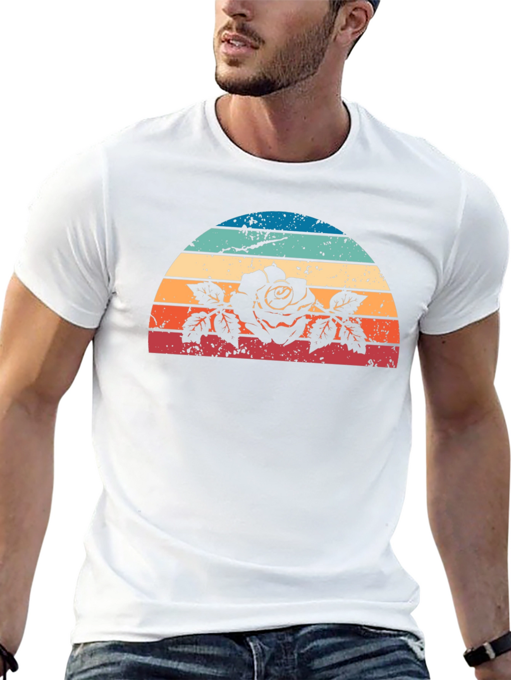 Retro Rose Sunset Graphic Tee - Black