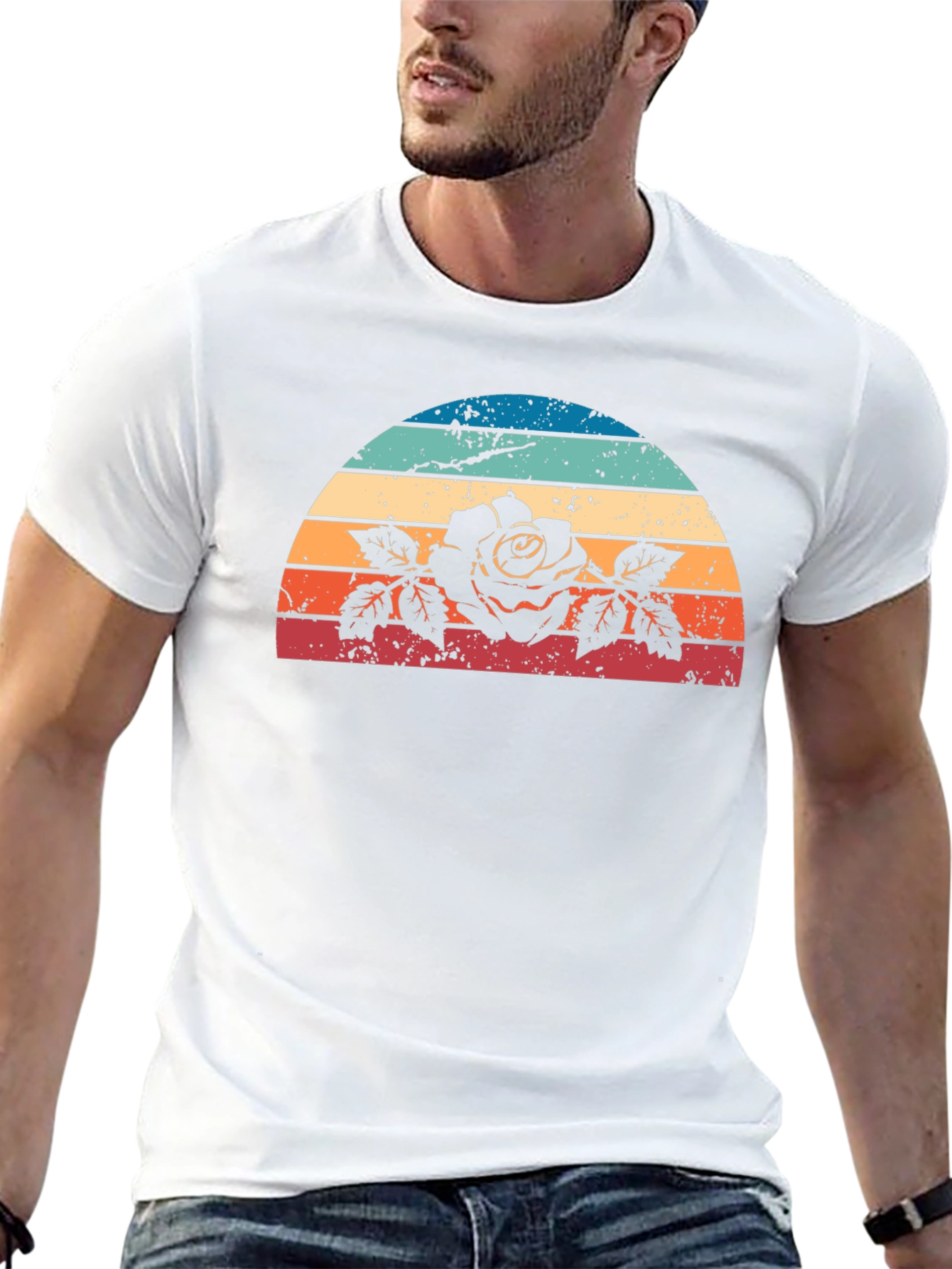 Retro Rose Sunset Graphic Tee - Black