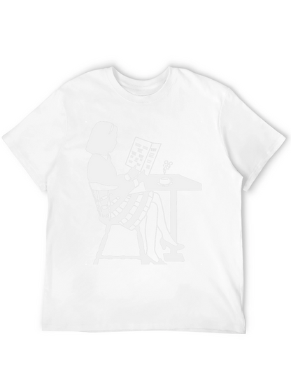 Chic Silhouette Tee: Woman Reading at Cafe