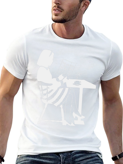 Chic Silhouette Tee: Woman Reading at Cafe