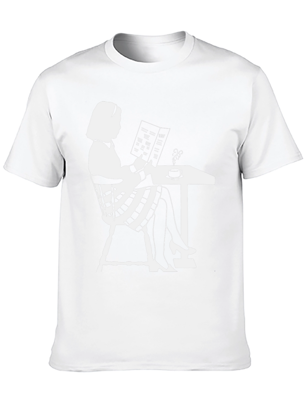 Chic Silhouette Tee: Woman Reading at Cafe