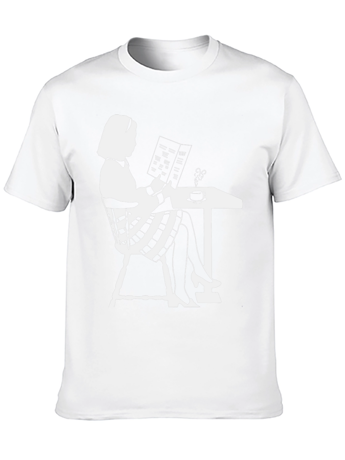Chic Silhouette Tee: Woman Reading at Cafe