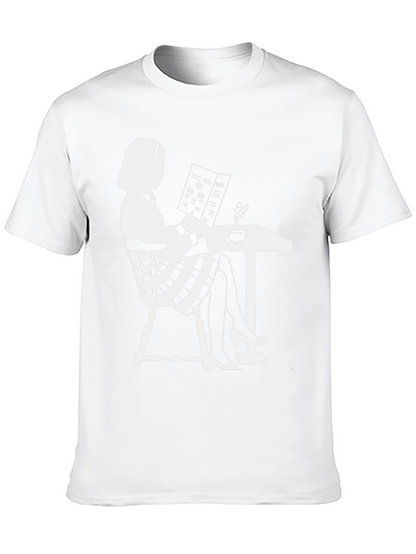 Chic Silhouette Tee: Woman Reading at Cafe