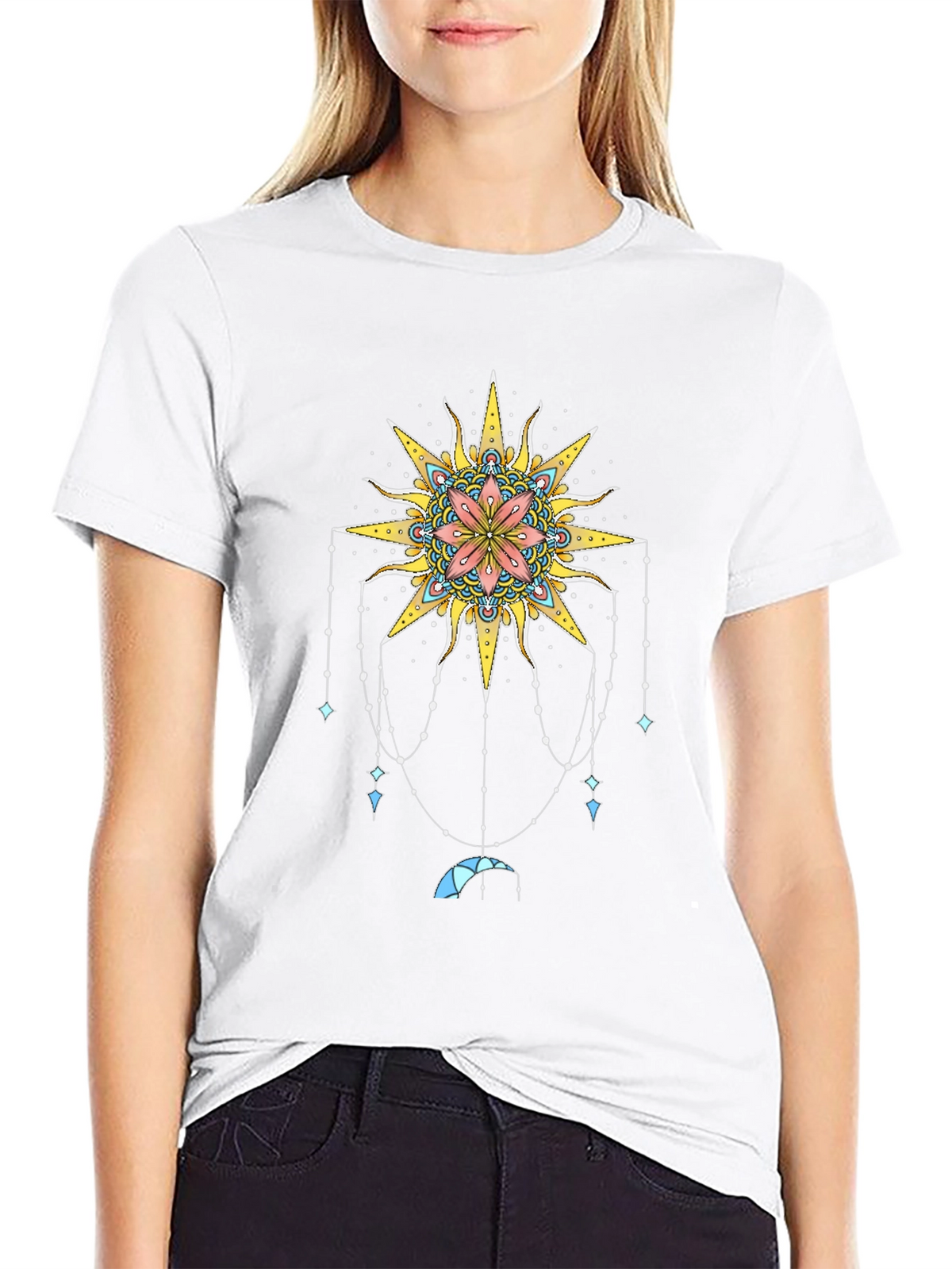 Celestial Sun Mandala Graphic Tee - Black