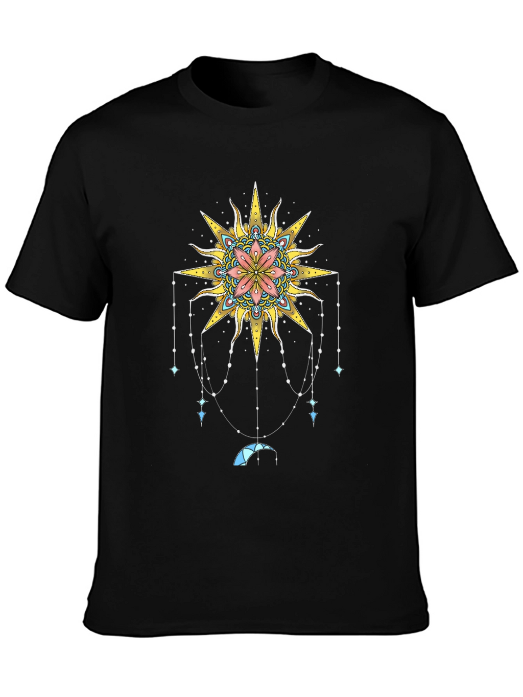 Celestial Sun Mandala Graphic Tee - Black