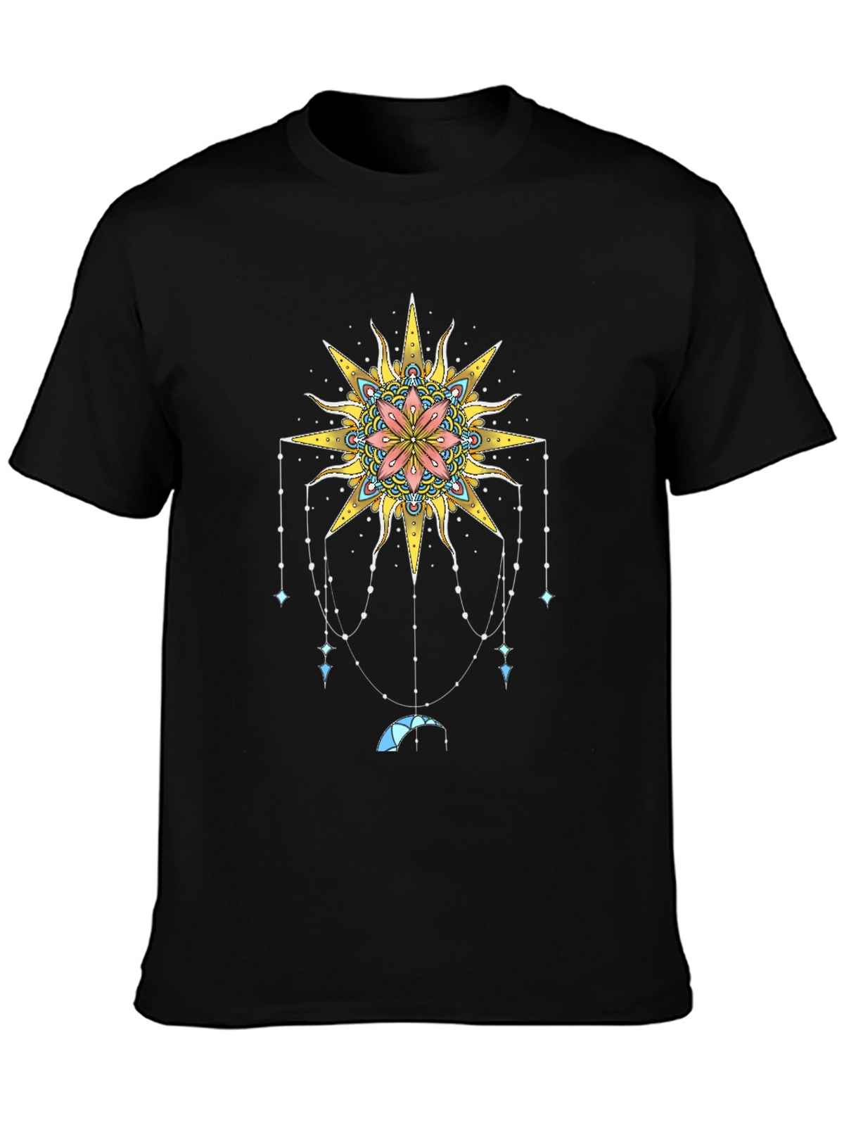 Celestial Sun Mandala Graphic Tee - Black