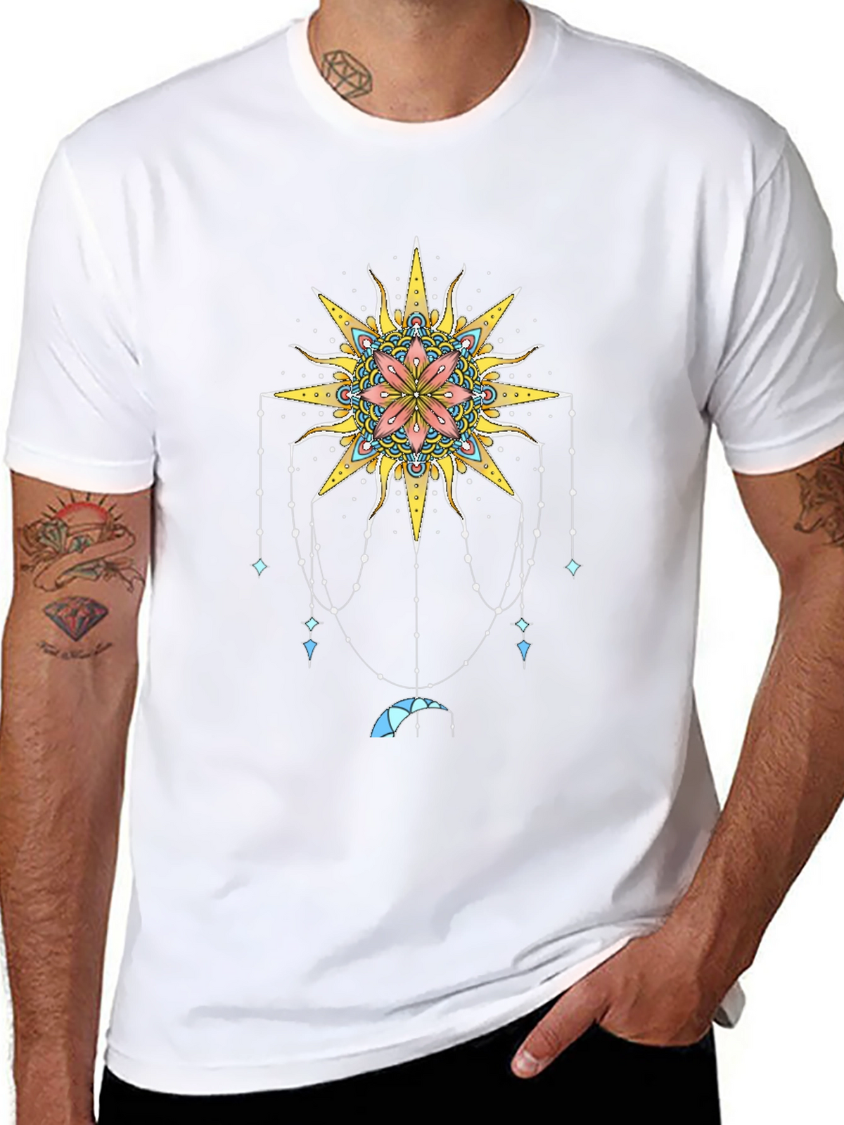 Celestial Sun Mandala Graphic Tee - Black
