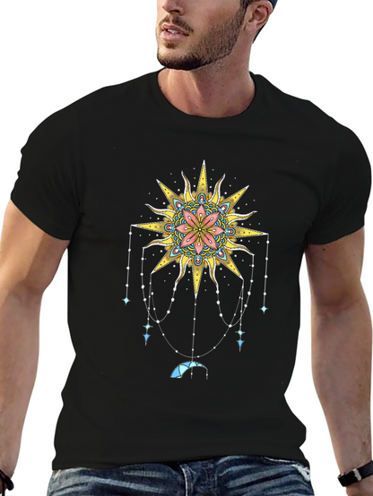 Celestial Sun Mandala Graphic Tee - Black