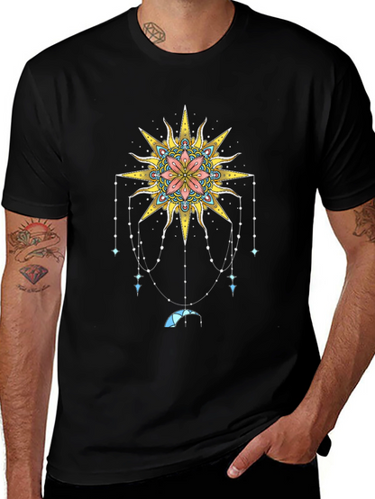 Celestial Sun Mandala Graphic Tee - Black