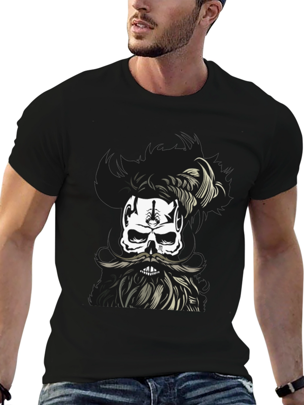 Skull with Beard Graphic T-Shirt - Unique Design