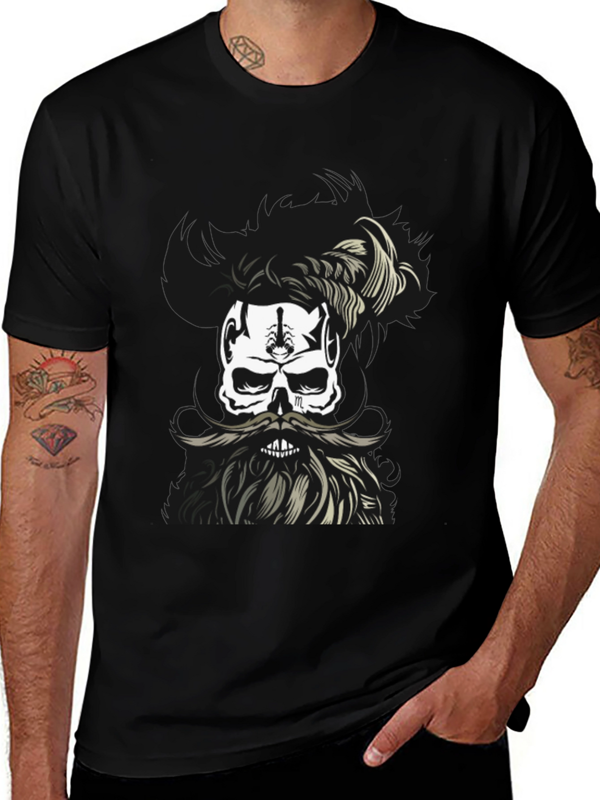 Skull with Beard Graphic T-Shirt - Unique Design