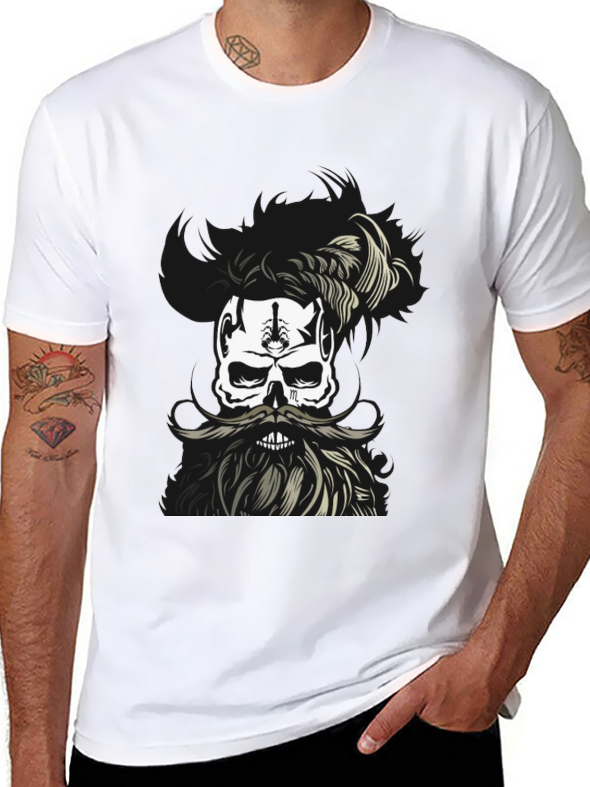 Skull with Beard Graphic T-Shirt - Unique Design