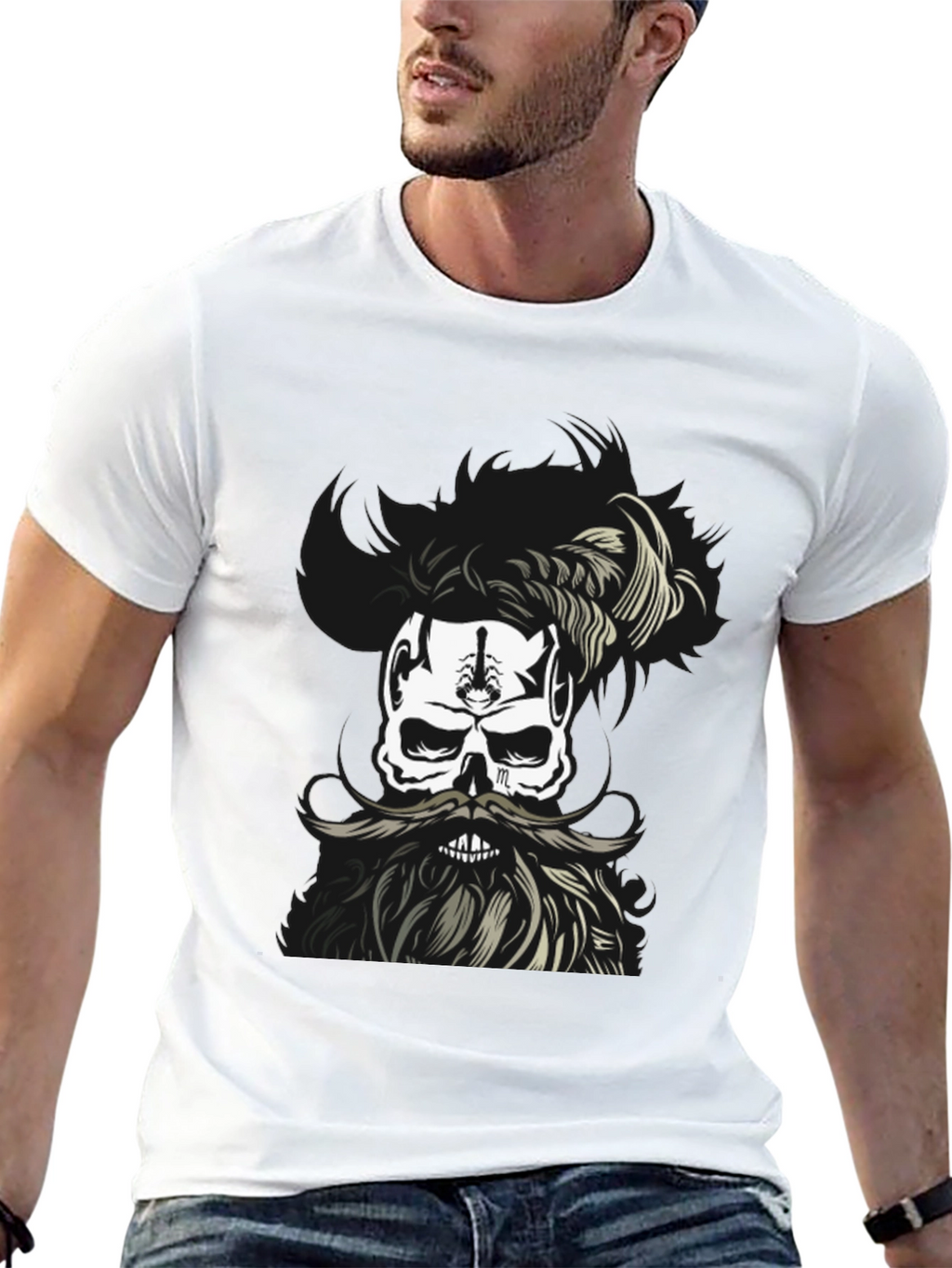 Skull with Beard Graphic T-Shirt - Unique Design