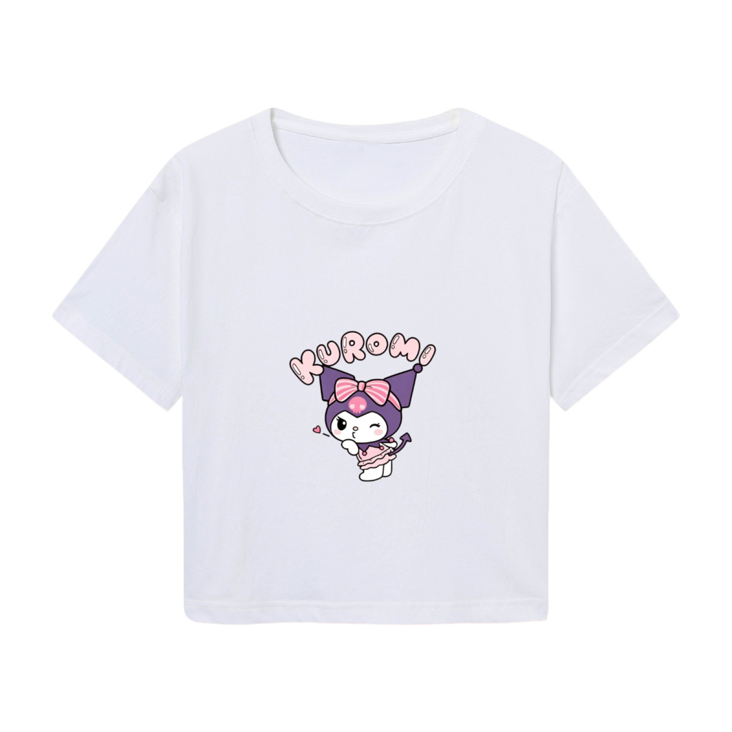 Playful Wink Kuromi Graphic White Cropped Top Cute Sanrio Crop T?Shirt
