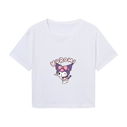 Playful Wink Kuromi Graphic White Cropped Top Cute Sanrio Crop T?Shirt